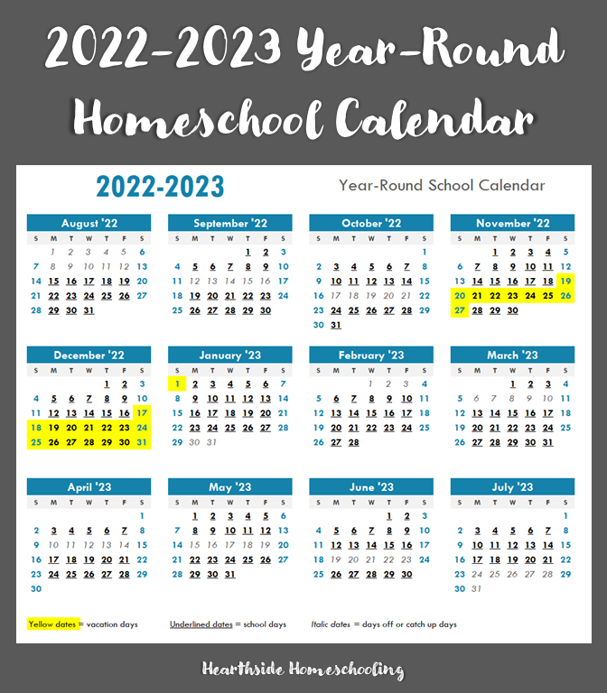 2022-2023 Year-Round Homeschool Calendar